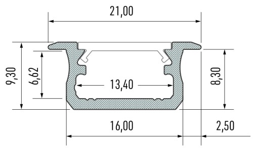 Profil aluminiowy 2m typ B surowy