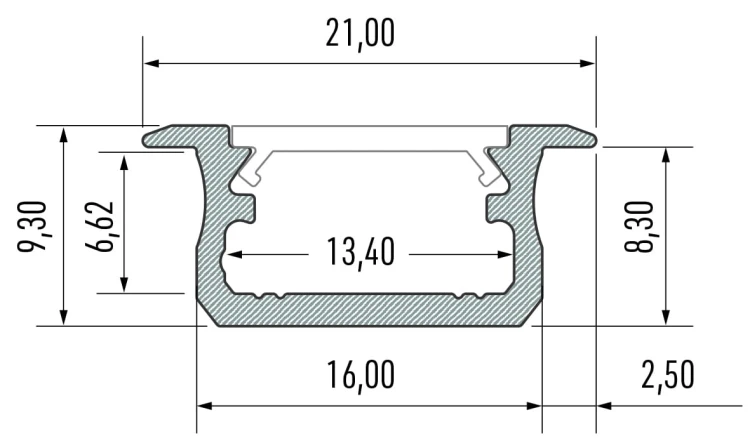 Profil aluminiowy 2m typ B surowy