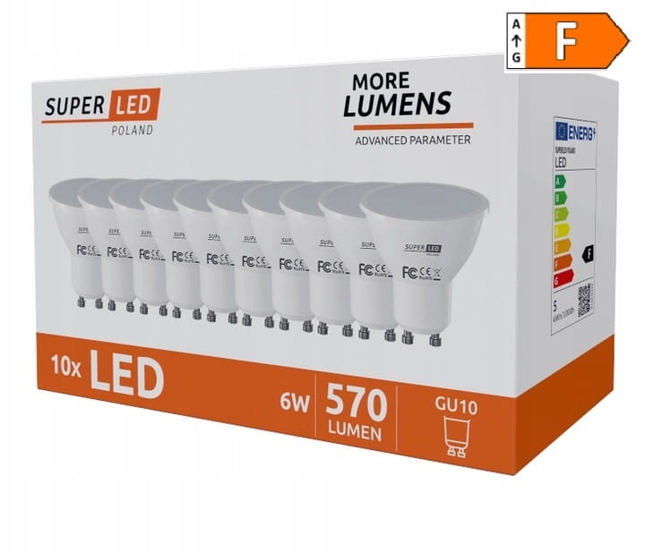 10x Żarówka LED GU10 6W biała zimna