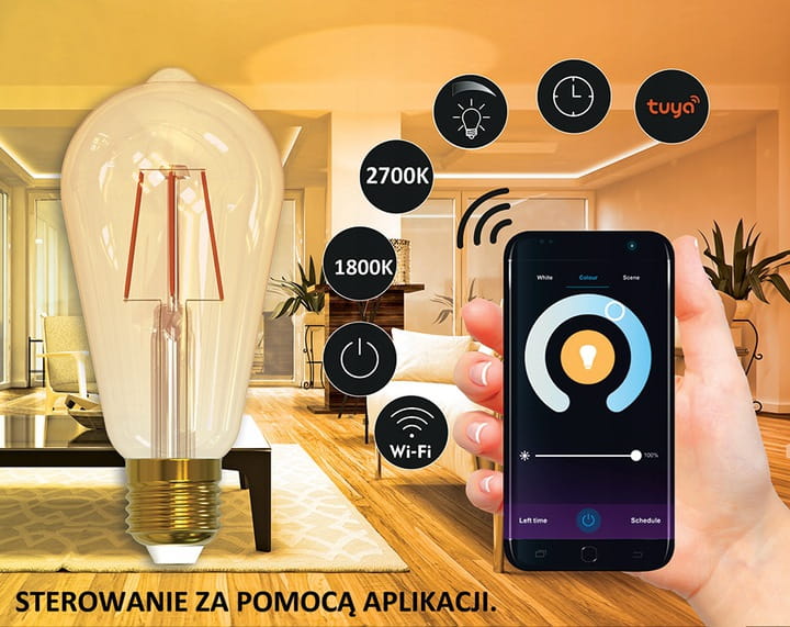 Żarówka LED E27 Smart 5,5W Filament Wi-Fi TUYA