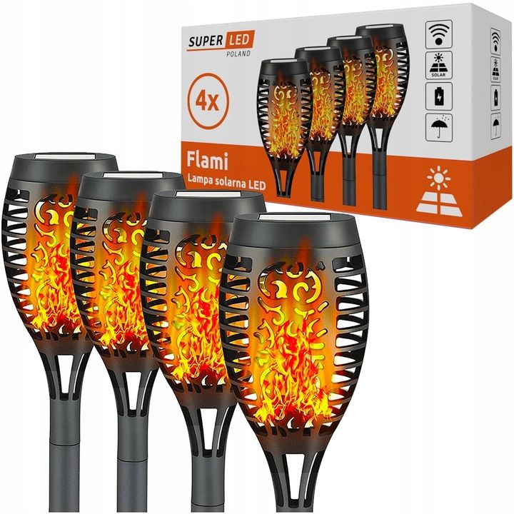 4x Lampa solarna LED FLAMI pochodnia