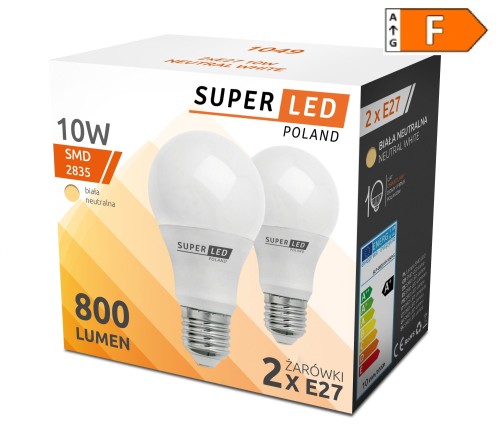 2x Żarówka LED (DWUPAK) 10W E27 biała zimna