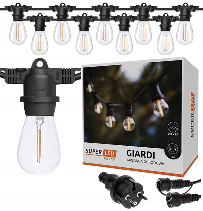 Girlanda Ogrodowa LED 15m+15x E27 1W