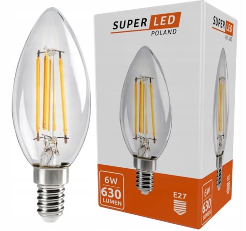 Żarówka LED E14 Filament 6W biała ciepła