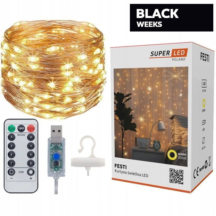 Kurtyna Świetlna USB LED Sople 3x3m ciepła