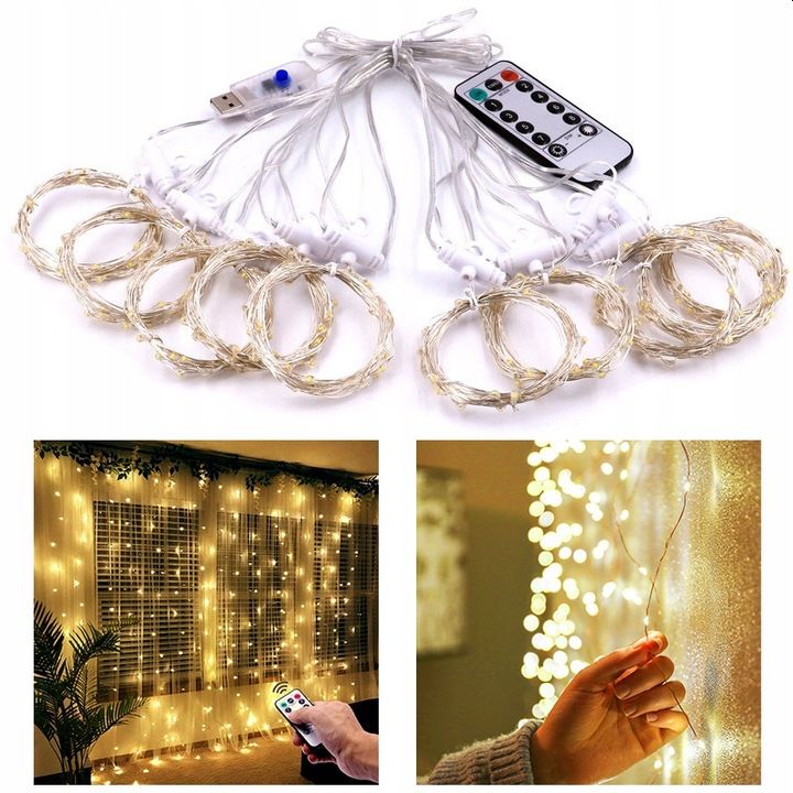 Kurtyna Świetlna USB LED Sople 3x3m ciepła