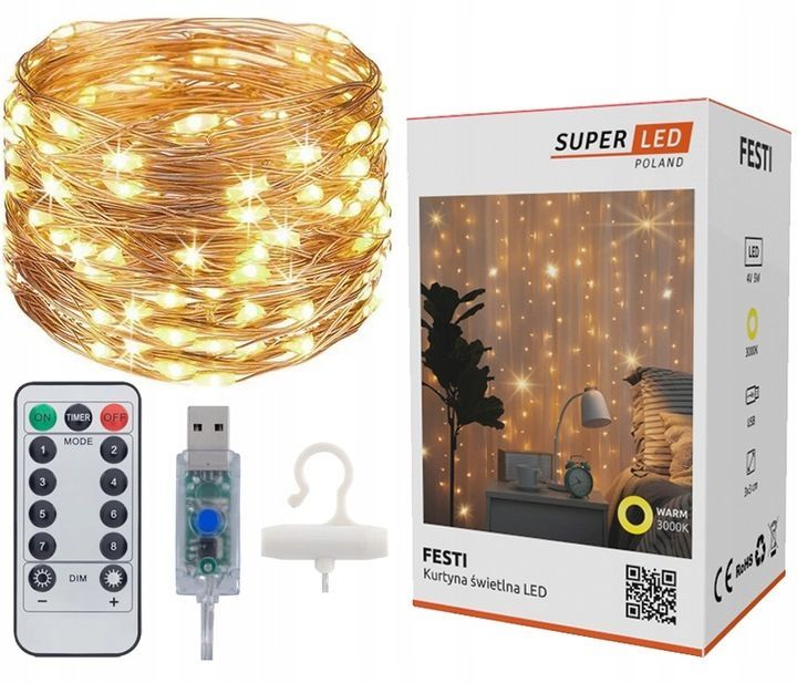 Kurtyna Świetlna USB LED Sople 3x3m ciepła