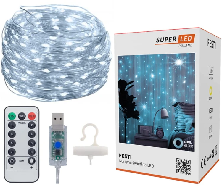 Kurtyna Świetlna USB LED Sople 3x3m zimna