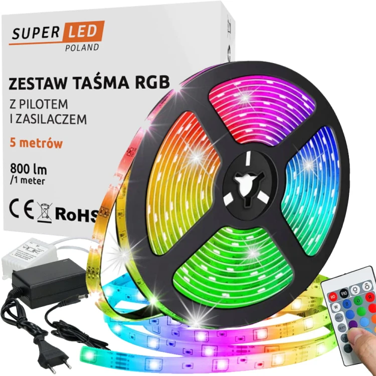 Taśma LED RGB 5050 5m IP65 zasilacz + pilot ZESTAW KOMPLETNY