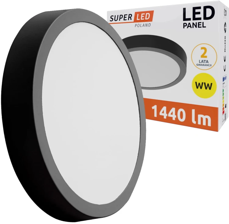 Panel Natynkowy LED 18W ciepły okrągły czarny