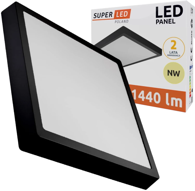 Panel Natynkowy LED 18W neutralny kwadrat czarny