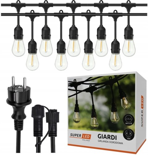 Girlanda OGRODOWA ŁAŃCUCH 15M + 15x żarówka LED 1W