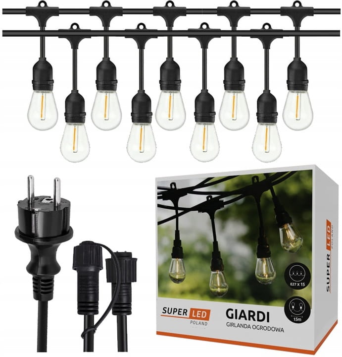 Girlanda OGRODOWA ŁAŃCUCH 15M + 15x żarówka LED 1W