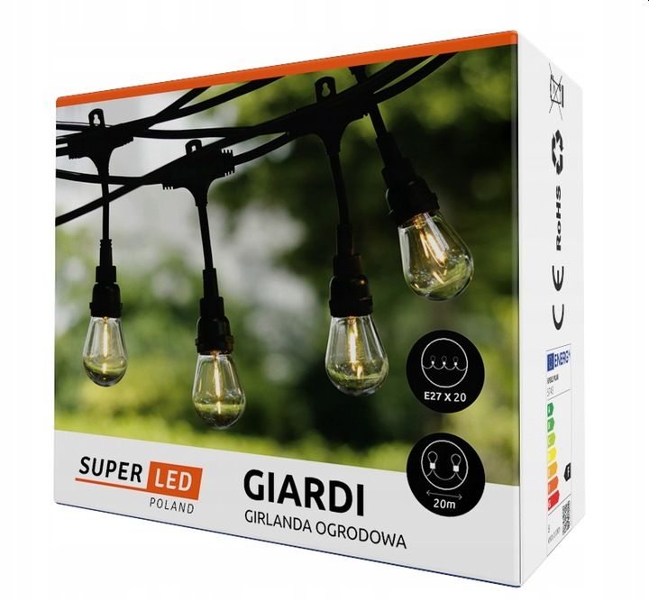 Girlanda OGRODOWA ŁAŃCUCH 15M + 15x żarówka LED 1W