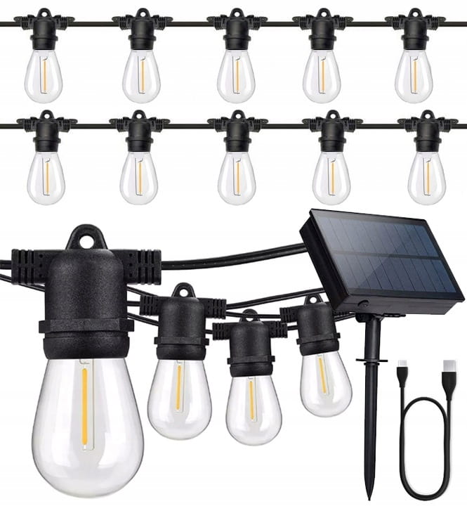 Girlanda solarna LED Lampki 15 m + 15x żarówka LED