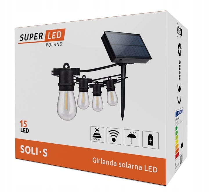 Girlanda solarna LED Lampki 15 m + 15x żarówka LED