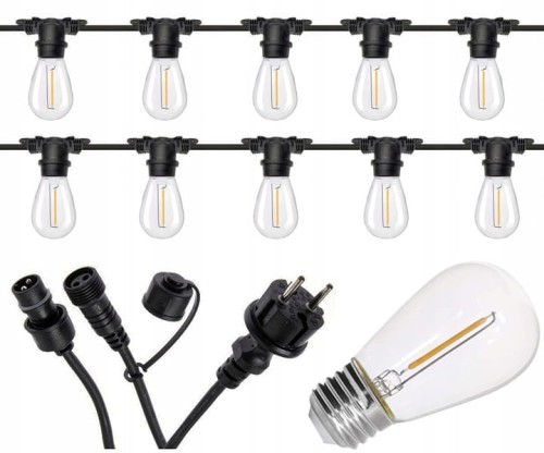 Girlanda Ogrodowa LED 10m + 20x Żarówki LED E27 1W