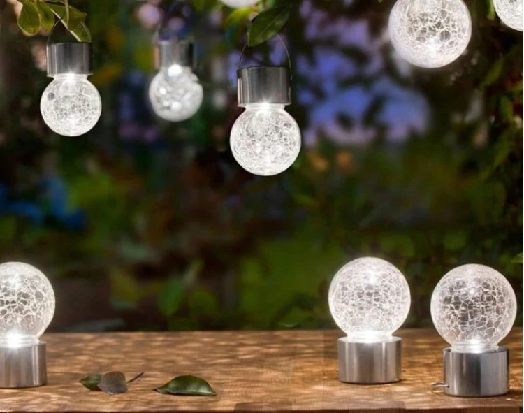 Lampa solarna LED Kula wisząca LED szklana zimna