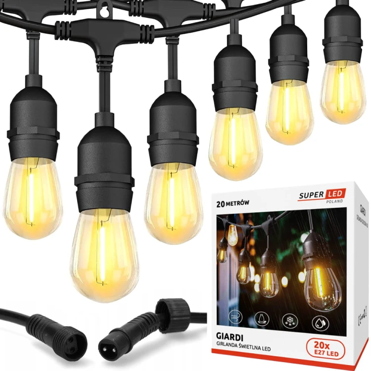 Girlanda OGRODOWA 20M + 20x żarówka LED 1W