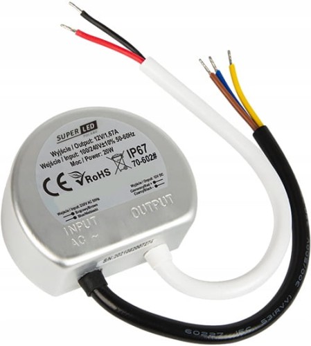 Zasilacz LED 12V 20W dopuszkowy do puszki do taśm
