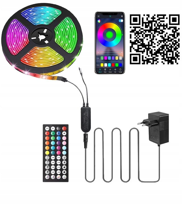 Zestaw Taśma LED 5m RGB 5050 Smart Bluetooth Aplikacja + pilot SuperLED