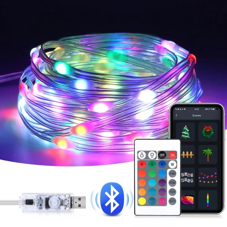 Lampki choinkowe LED RGB USB Bluetooth Smart 20m Pilot