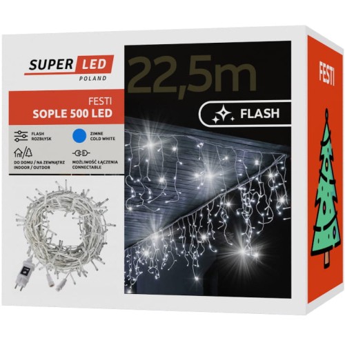 Sople 500 LED  zewnętrzne 22,5 m IP44 zimne + Flash