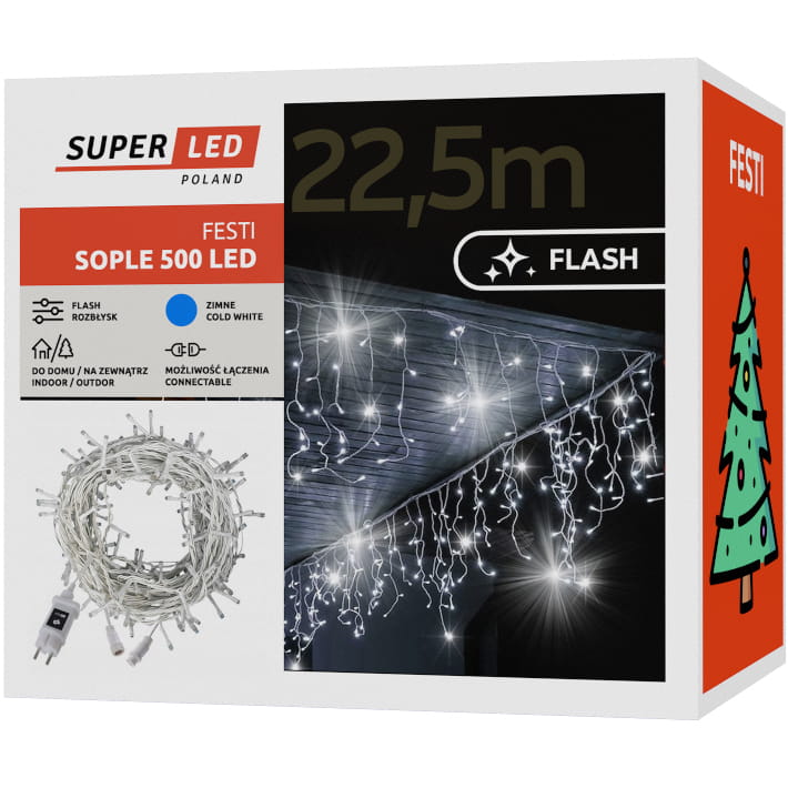Sople 500 LED  zewnętrzne 22,5 m IP44 zimne + Flash
