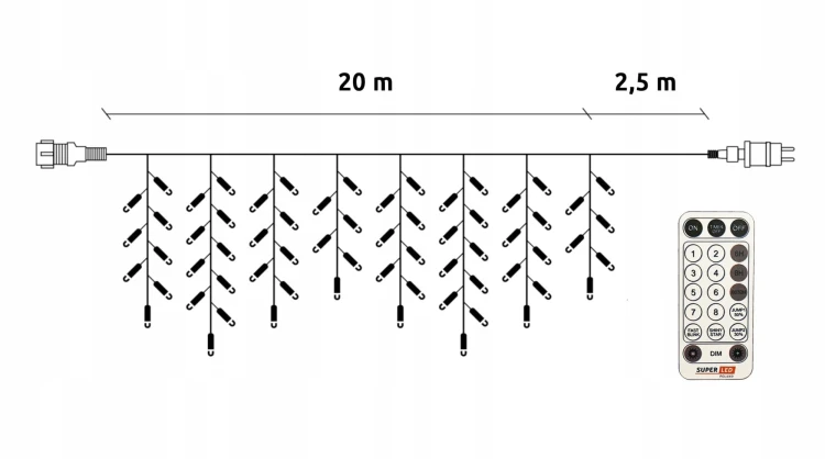 Sople 500 LED zewnętrzne 22,5 m ciepłe + flash