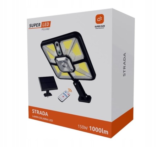 Lampa solarna LED COB Latarnia uliczna z czujnik 150W z kablem 5 m + pilot