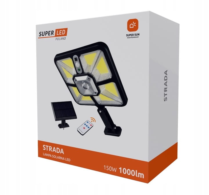 Lampa solarna LED COB Latarnia uliczna z czujnik 150W z kablem 5 m + pilot