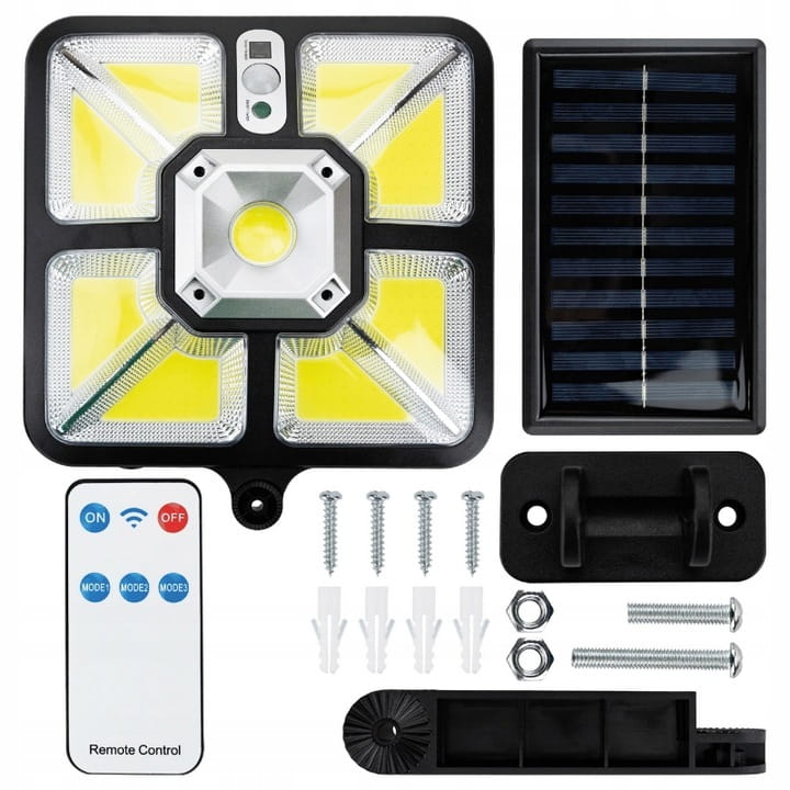Lampa solarna LED COB Latarnia uliczna z czujnik 150W z kablem 5 m + pilot