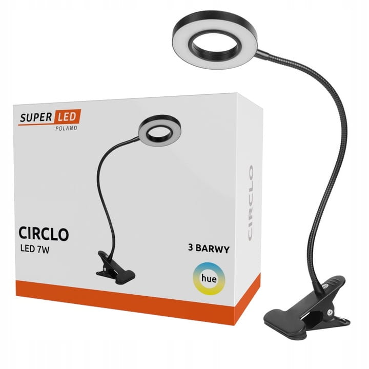 Lampka biurkowa LED Ring USB 3 barwy z klipsem SuperLED