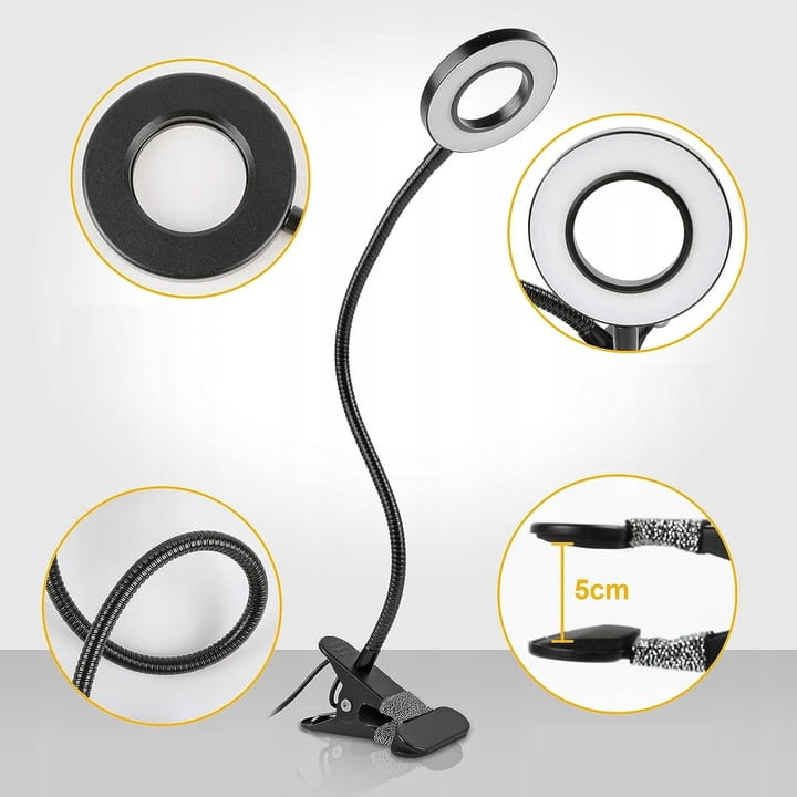 Lampka biurkowa LED Ring USB 3 barwy z klipsem SuperLED
