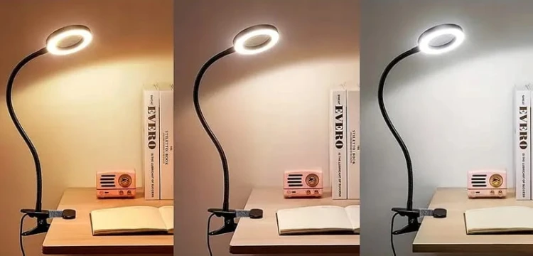 Lampka biurkowa LED Ring USB 3 barwy z klipsem SuperLED
