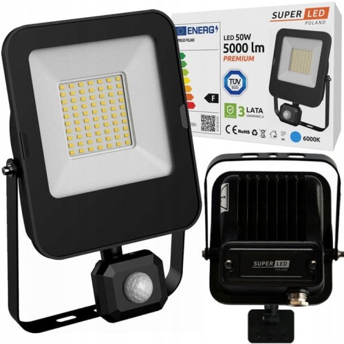 Naświetlacz LED 50W 5000lm + czujnik PREMIUM TUV