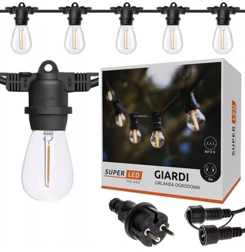 Girlanda ogrodowa 5m + 5x żarówka LED E27
