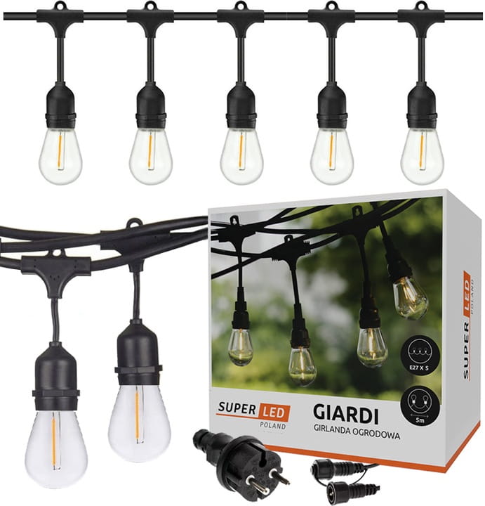 Girlanda ogrodowa  5m + 5x żarówka LED E27 zwis