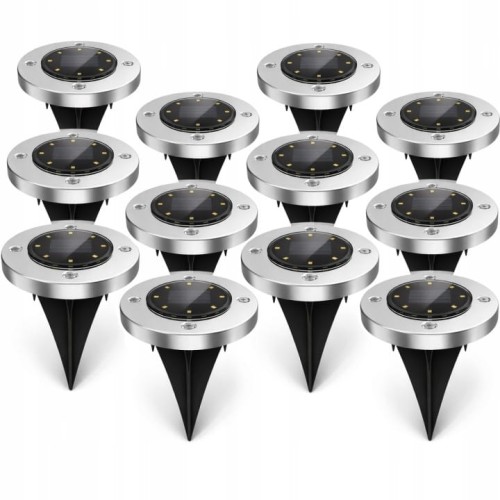 12x LAMPA SOLARNA LED OGRODOWA WBIJANA DYSK DO OGRODU GRUNTOWA MOCNA 8LED