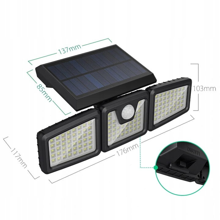 Lampa solarna LED Mocna 800lm = 80W Halogen z czujnikiem ruchu i zmierzchu