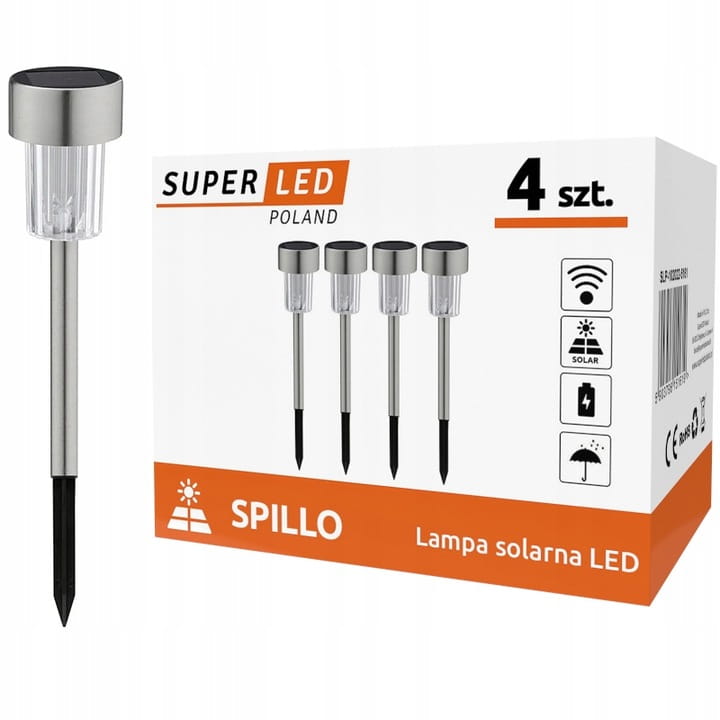 4x Lampa ogrodowa LED SOLARNA WBIJANA SŁUPEK Inox SuperLED