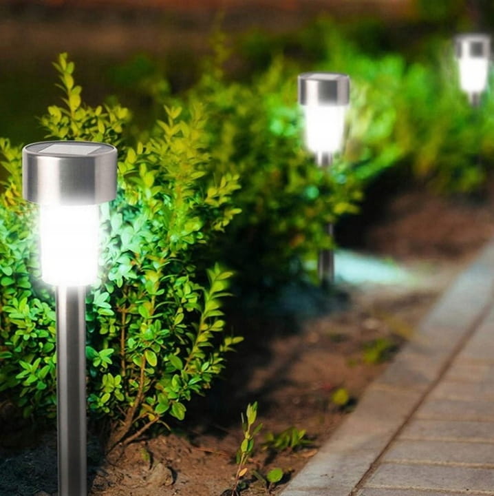10x Lampa ogrodowa LED SOLARNA WBIJANA SŁUPEK SREBRNY