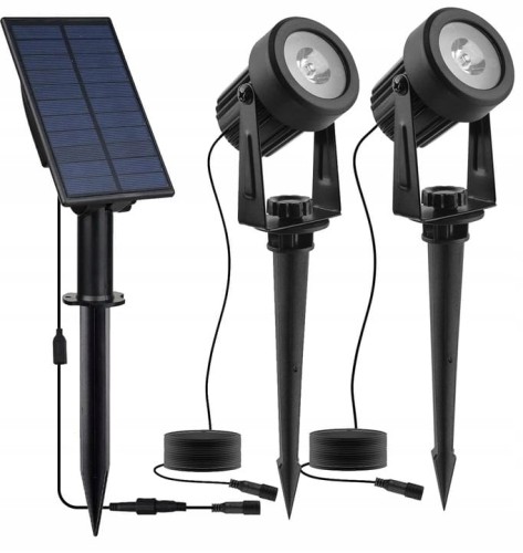 2x Reflektor ogrodowy LED RGB wbijany na szpikulec + Panel solarny kabel 5m