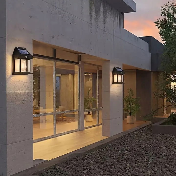 Lampa solarna LED elewacyjna kinkiet z czujnik ruchu i zmierzchu + żarówka