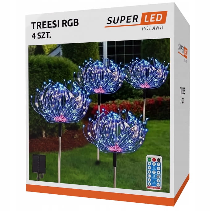 4x Lampa Solarna DRZEWKO LED RGB DMUCHAWIEC FAJERWERKI + pilot + USB