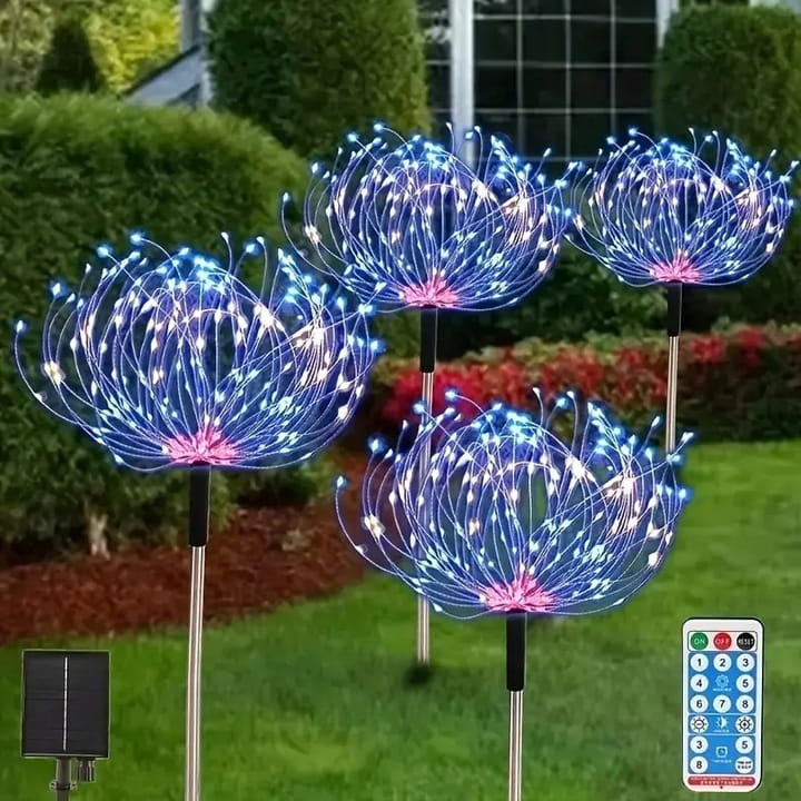 4x Lampa Solarna DRZEWKO LED RGB DMUCHAWIEC FAJERWERKI + pilot + USB