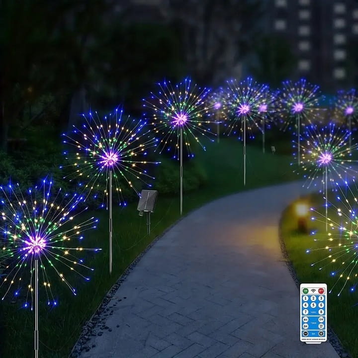 4x Lampa Solarna DRZEWKO LED RGB DMUCHAWIEC FAJERWERKI + pilot + USB