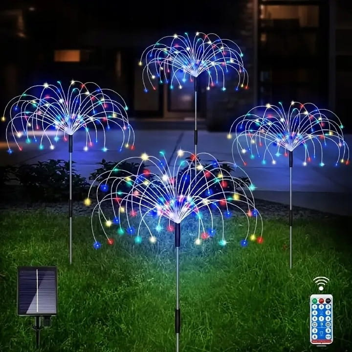 4x Lampa Solarna DRZEWKO LED RGB DMUCHAWIEC FAJERWERKI + pilot + USB