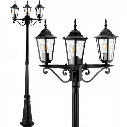 Lampa ogrodowa stojąca Słupek Latarnia 3x E27 LED 200 cm Retro