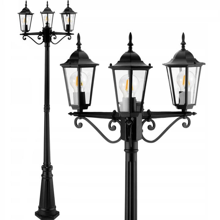 Lampa ogrodowa stojąca Słupek Latarnia 3x E27 LED 200 cm Retro